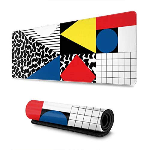 Colorido Bauhaus Abstracto Geométrico en Retro Moderno Patrón 80S Gran Alfombrilla de Ratón Almohadilla de Teclado Larga Extendida Multiusos Juego de Computadora