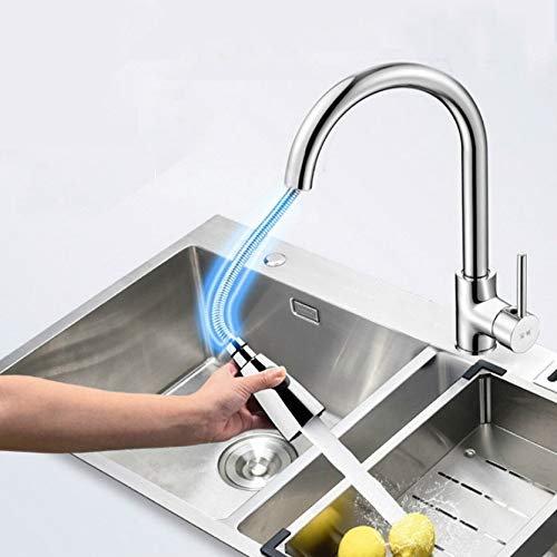 Inicio de acero inoxidable retráctil grifo giratorio en línea for la cocina extraíble de agua fría y caliente; Estilo: Revestimiento de cobre + Water Stop Huangchuxin