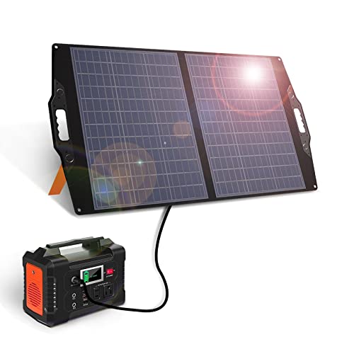Cargador de Panel Solar de 100 W, Kit de Panel Solar Plegable con Puerto de 20-28 V CC para Estaciones de energía Jackery/Rockpals, Generador Solar Portátil con USB-A USB-C QC 3.0 para Van RV Trip