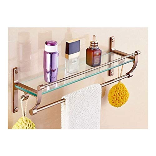 ZYNSGYYS Caddies 0110 - Estantería de ducha de aluminio con estante de cristal con toallero y ganchos rectangulares para ducha de 1 nivel, 24 pulgadas