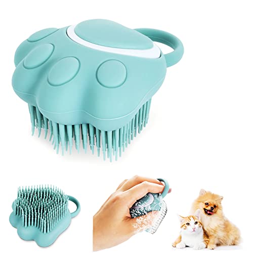 Cepillo de baño para perros y gatos,Cepillo Ducha Mascota de Silicona con Dispensador de Champú, Silicona Suave Cepillo de Ducha para el Lavado de Perros y Gatos de Pelo Corto y Largo