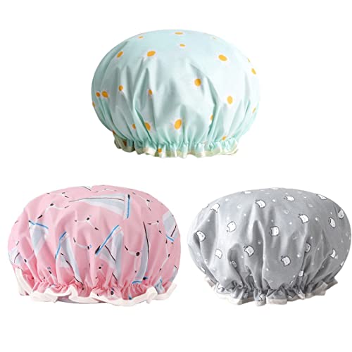 3 Piezas Gorro Ducha Impermeable Gorros de Ducha Reutilizable de Doble Capa Impermeable Gorros de Ducha Reutilizables Gorro de Baño Elástico Lavables Banda Gorros de Pelo para Mujeres