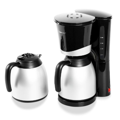 Clatronic KA 3328 Cafetera eléctrica de Goteo automática con 2 jarras Termo, máquina café de Filtro Capacidad 8 a 10 Tazas, función de mantenedora Calor, 870 W, Cups, Negro y Plata