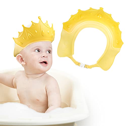 Romon Gorro Ducha Niños, Ajustable Visera Baño Niños, Protección para el Lavado del Cabello para Niños, Protege Los ojos y las orejas para Niños & Bebés (Amarillo)