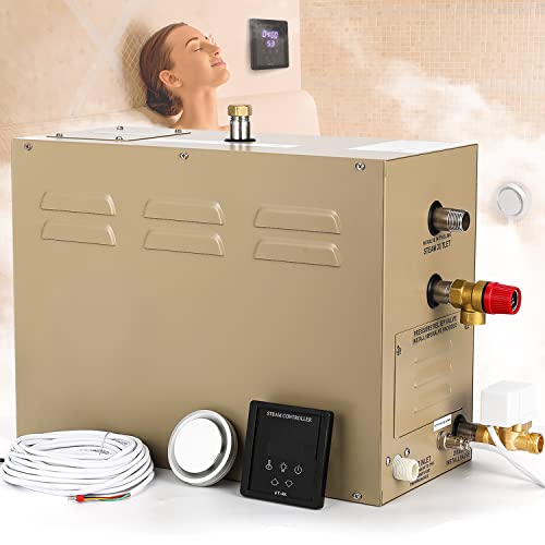 LEIRUO Kit de Generador de Ducha 9KW para Baño Sauna SPA, Cabezal de Vapor de Aromaterapia, Sistema de Auto-Drenaje, Controlador LED a Prueba de Agua, 317CBFT/9m³Space