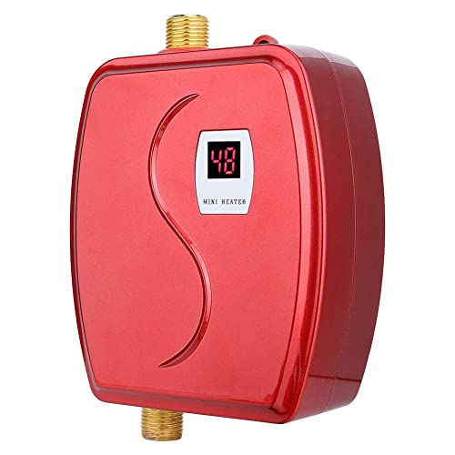 Calentador de agua eléctrico sin tanque, mini calentador de agua instantáneo de 220V 3800W con sensor de temperatura integrado, botón táctil para ducha en el baño (UE)(rojo)