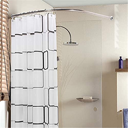 Barra de ducha, barra de cortina de ducha en forma de L, barra de cortina de ducha curvada para baño, armario, ventanas o poste colgante, de 35 a 35 pulgadas (plata)