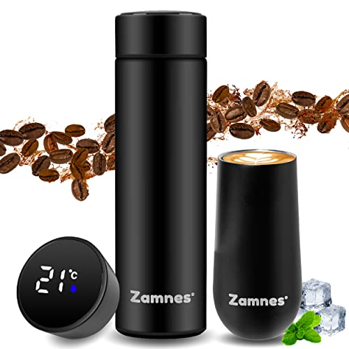 Termo Cafe con Vaso Termo para el Cafe con función de Termómetro Incluída - Botella Agua Acero Inoxidable para Caliente y Frio con Vaso Termo de Regalo - Pack para Oficina, Camping, Gimnasio...