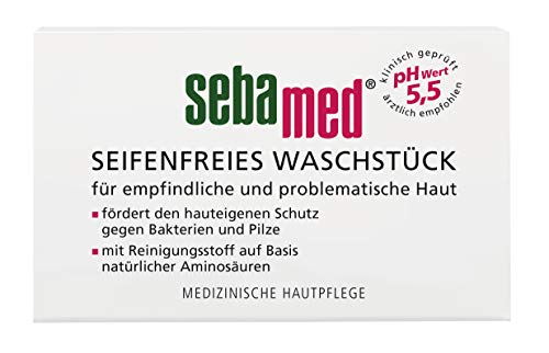 SEBAMED Pastilla de lavado sin jabón, vitamina E y pantenol alisador de la piel, aporta, además de limpieza y frescura, una agradable sensación en la piel, 100 g