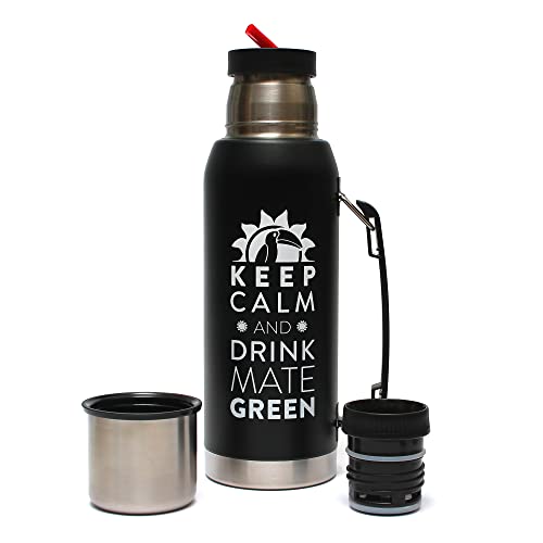 Mate Green Largoinox Vacuum Flask 1L Negro ● Inox 18/8 Botella térmica de acero inoxidable ● Ideal para té mate ● Mantiene caliente y frío durante 8 horas ● Sin BPA, apto para lavavajillas (LGC14281)