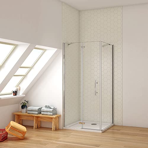 Ducha Casa 80x80x190cm Mampara de ducha plegable tres hojas(una puerta + un panel fija lateral), 6mm cristal templado antical, marco de aluminio cromado