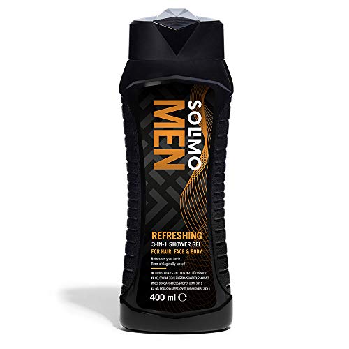 Marca Amazon - Solimo Gel de ducha refrescante para hombre 3 en 1 (Cuerpo, cara y cabello)- Paquete de 1 (1 Botella x 400 ml)