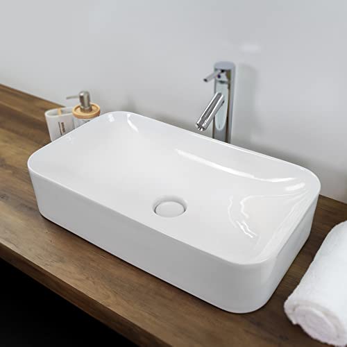 Lavabo sobre Encimera Rectangular en Ceramica Brillante CHIENTI | 60x35x13.5 cm | Incluye Tapon 