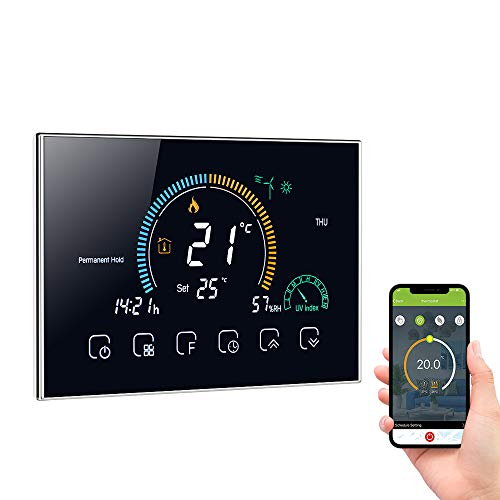 Adaskala 95-240V Wi-Fi Smart Thermostat Termostato programable Control de App de Voz Luz de Fondo LCD Termorregulador de Calentamiento de Agua Compatible con Amazon Echo Google Home Tmall Genie