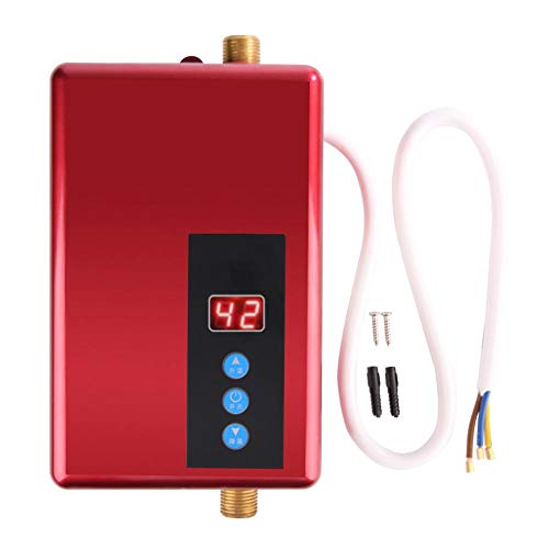 Calentador de agua instantáneo, sistema de agua caliente de mini ducha sin tanque eléctrica de 5.5KW 220V con pantalla digital LCD, calefacción inmediata para el baño Cocina lavado(rojo)
