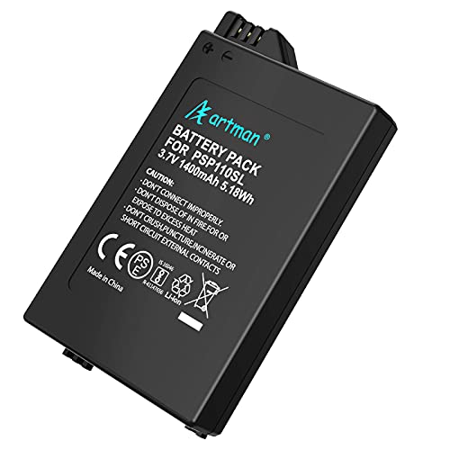 Artman PSP-S110 - Batería de repuesto para PSP 2000 (1400 mAh, PSP 3000, compatible con Sony PSP Slim & Lite (PSP-2000/PSP-2004), PSP Brite (PSP-3000/PSP-3004) y PSP-S110)