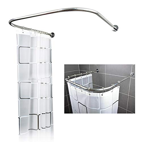 Barra de cortina de ducha de acero inoxidable en forma de U, ajustable, curvada, flexible, con barra de cortina de baño, ideal para baños pequeños y bañeras