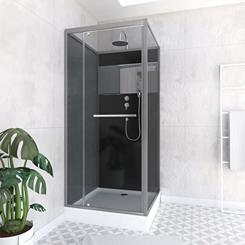 Cabina de ducha 90x90cm cuadrada puerta giratoria - con banda efecto espejo - SQUARE STRIPE