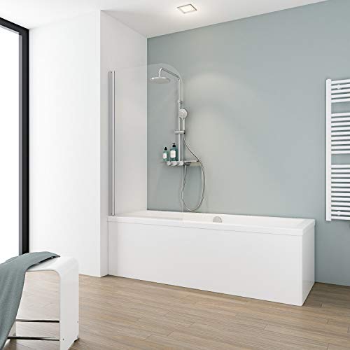 Schulte mampara ducha para bañera 80 x 140 cm, 1 hoja plegable, montaje reversible izquierda derecha, perfil gris vidrio transparente, D1650-EOB 01 50