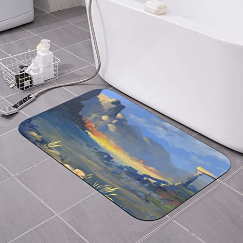 Alfombrilla de baño de tierra de diatomeas con paisaje de montaña y río, superabsorbente, de secado rápido, alfombrillas de baño de goma, alfombrillas de baño antideslizantes, lavables, para baño, ba