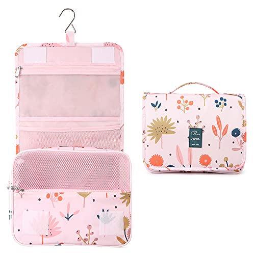 Bolsas de Aseo para Mujeres y Niñas, Lychii Neceser de Viaje con Colgar Gancho, Impermeable Organizador de Cosméticos - Floral Rosa