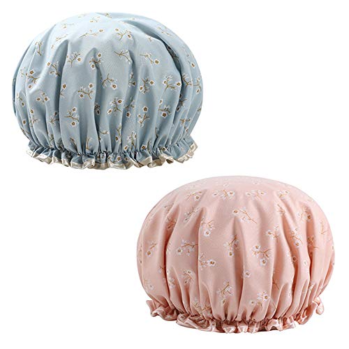 Cabello Impermeable Gorro Ducha Reutilizable Gorro Ducha Elástica Impermeable Doble Capa Para Mujer Gorro Ducha Impermeable Gorra Baño Elástico Doble Capa Mujer Para Ducha De Spa De Salón 2 Piezas