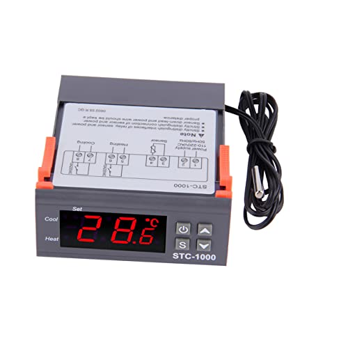 Senbeeda STC-1000 AC 110V-220V Termostato Controlador de Temperatura de Uso múltiple con Sensor Fahrenheit/Centígrados Termostato/Modo de refrigeración con Sensor 2 relés para Reptiles incubadora