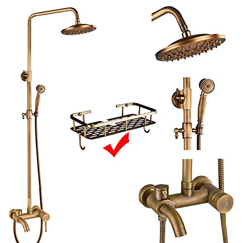 Onyzpily sistema de ducha de baño con válvula de estante, grifo de ducha de mano y boquilla de lujo, juego de mezclador de ducha con alcachofa de ducha con acabado de bronce antiguo