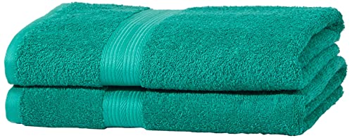 Amazon Basics - Juego de toallas (colores resistentes, 2 toallas de baño), color verde