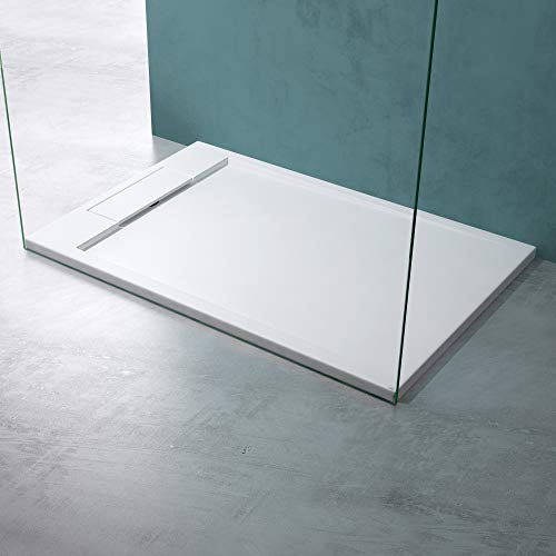 Mai & Mai Plato de ducha blanco Geo04 plato de ducha rectangular plano de mármol fundido 80x140x4cm