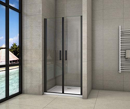 Cabina de ducha de nicho de 100x200cm,dos puertas giratorias, perfiles negros mate,vidrio de seguridad, antical,transparente de 8mm