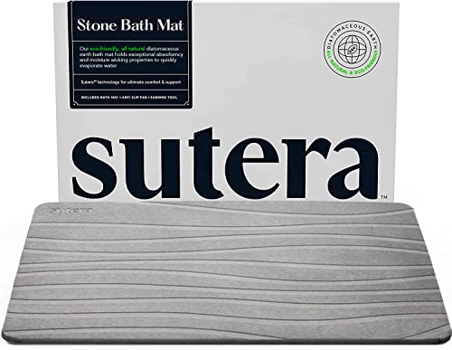 SUTERA - Alfombrilla de baño de piedra, alfombrilla de ducha de tierra de diatomeas, antideslizante, súper absorbente, de secado rápido, natural, fácil de limpiar (23.5 x 15 gris)
