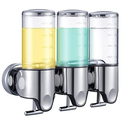 TsunNee Dispensador de jabón de bombas de triple cámara de 1500 ml, dispensador manual de desinfectante de manos montado en la pared, dispensador de gel de ducha, hotel, oficina