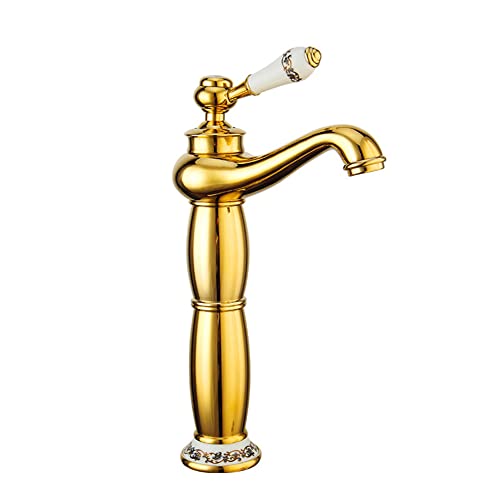 Grifo De Baño Grifo De Lavabo Estilo De Antiguo Vintage Latón Monomando Alto Mezclador Baño Agua Fria Y Caliente Disponible, Grifo De Cuenca, Dorado