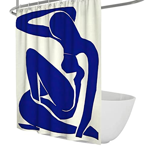 Obra de Arte Abstracta Cortina de Ducha Forro Tela Tela Imagen de carácter Azul Juego de Cortinas de baño con Ganchos de plástico para bañeras de Ducha W120xL180cm
