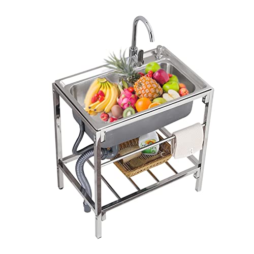 AOKEBR Libre de pie Fregadero Portatil, Lavadero Pila Exterior, Hogar Fregadero Multifuncional con Grifo Y Desagüe, Lavabo de Lavado de Garaje con Toallero, para Interior y Exterior (Size : 58x43cm)