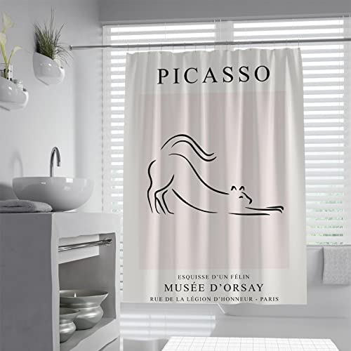 Cortina de Ducha Picasso Pintura Famosa Animales Minimalistas Cortinas de Ducha para decoración de baño Cortina de baño Impermeable con Ganchos W200xL220 (cm)