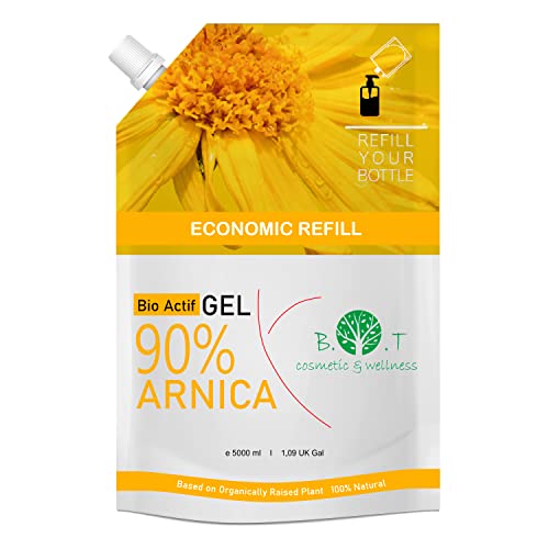 Gel de Árnica Montana 90% Concentrado · 100% Extracto Vegetal Natural directamente desde la Flor de Arnica · NO basado en Agua Floral - Formato Ahorro 5000 ml