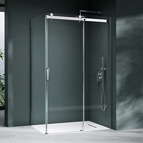 Mai & Mai Mampara de ducha con puerta corredera 80x160x195cm cabina de ducha de vidrio de seguridad transparente con nano revestimiento en ambos lados R17K