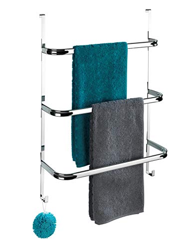 WENKO Toallero para puerta Irpinia cromo - Con 3 barras toalleras, simplemente colgarlo en la puerta o en la pared de la cabina de ducha, Acero, 54.5 x 77.5 x 21.5 cm, Cromo