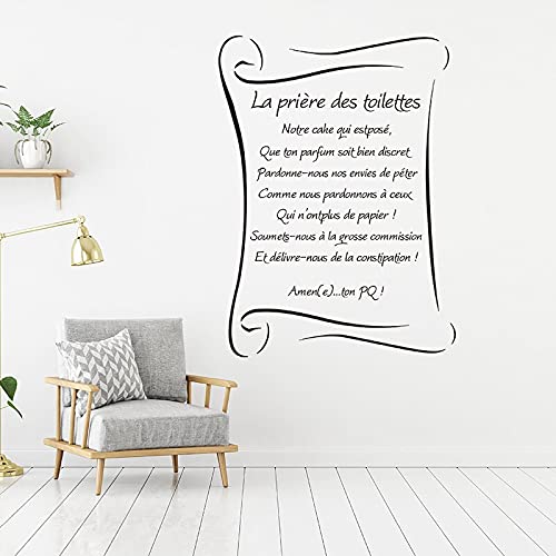 Etiqueta de la pared Versículo de la Biblia Oración Inodoro Reglas de la familia numerosa francesa Christian Amen Cita inspiradora Tatuajes de pared Ducha Vinilo A3 gris 56x42cm