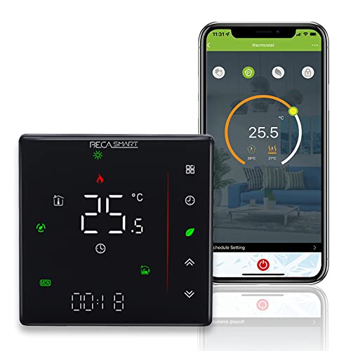 BecaSmart 006 Series Termostato Inteligente WiFi para calefacción de Agua 5A Pantalla táctil Compatible con Google Home y Amazon Echo Control Remoto Negro