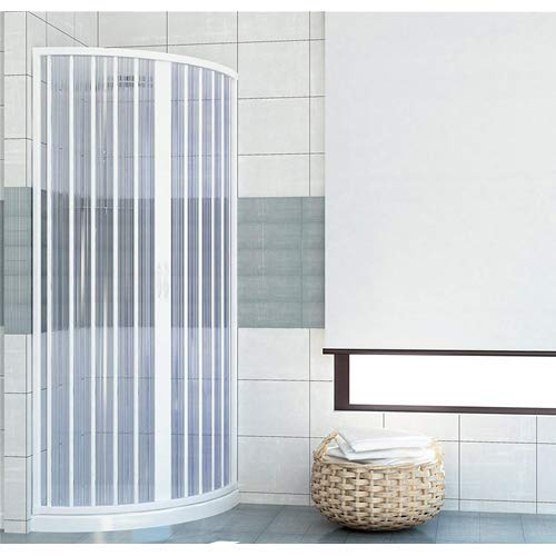 Cabina de ducha de PVC 90 x 90 cm, modelo Roxana semicircular, paneles semitransparentes con apertura de fuelle central reducible