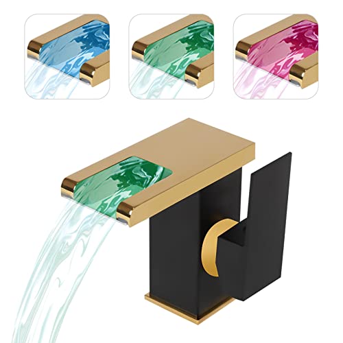 Grifo de lavabo LED para grifo de cascada de 3 colores, cambio de caño grifo para baño
