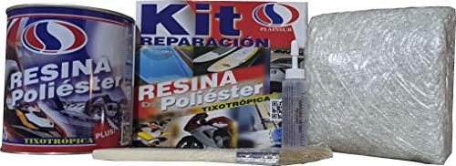Plainsur - Kit De Reparacion Resina De Poliester Mas Fibra De Vidrio (1 Kg, Caja)