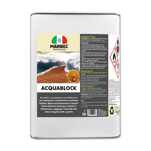 Marbec - ACQUABLOCK 5LT | Protector consolidante anti infiltraciones invisibles para suelos, paredes, terrazas y duchas interiores y exteriores