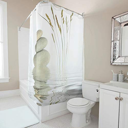 RQPPY Cortina de ducha Zen con anillas para cuarto de baño, decoración divertida, color blanco, 150 x 200 cm
