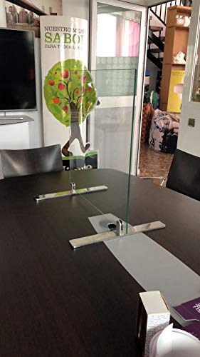 Mampara de Cristal de Seguridad para mostrador con Patas de Acero 20cm de Base máxima protección de Medidas 60x60cm