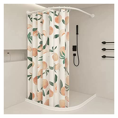 Cortina de ducha engrosada, con barra de cortina de ducha curva blanca, ventosas, barra de riel de cortina de baño de esquina en forma de L, poste extensible de metal ( Size : B-75 to 95cm x 90 to 130