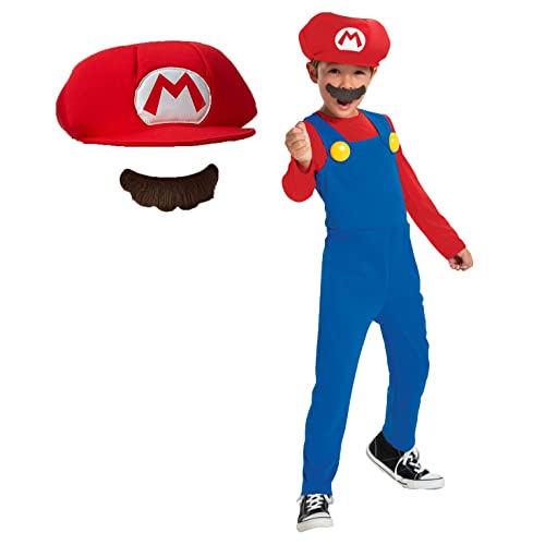 Disguise Oficial Nintendo - Disfraz Super Mario Bros Niño, Disfraz Mario Bros Niño,Disfraz Mario Bros y Luigi Niño, Disfraz Carnaval Niño Halloween en Talla S